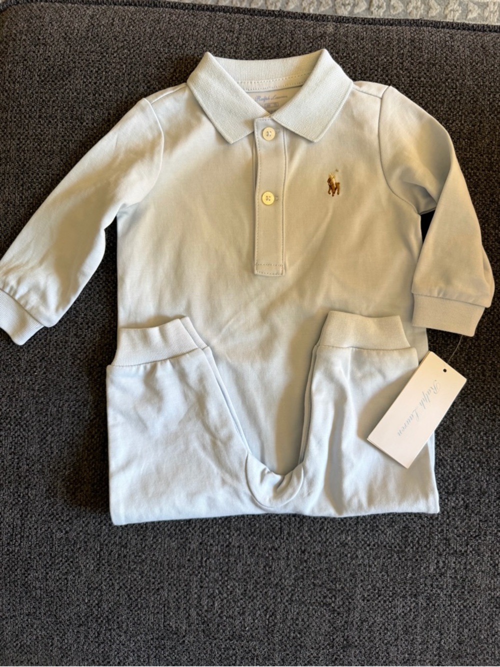 Ralph Lauren Light Blue Long-Sleeve Polo One-Piece